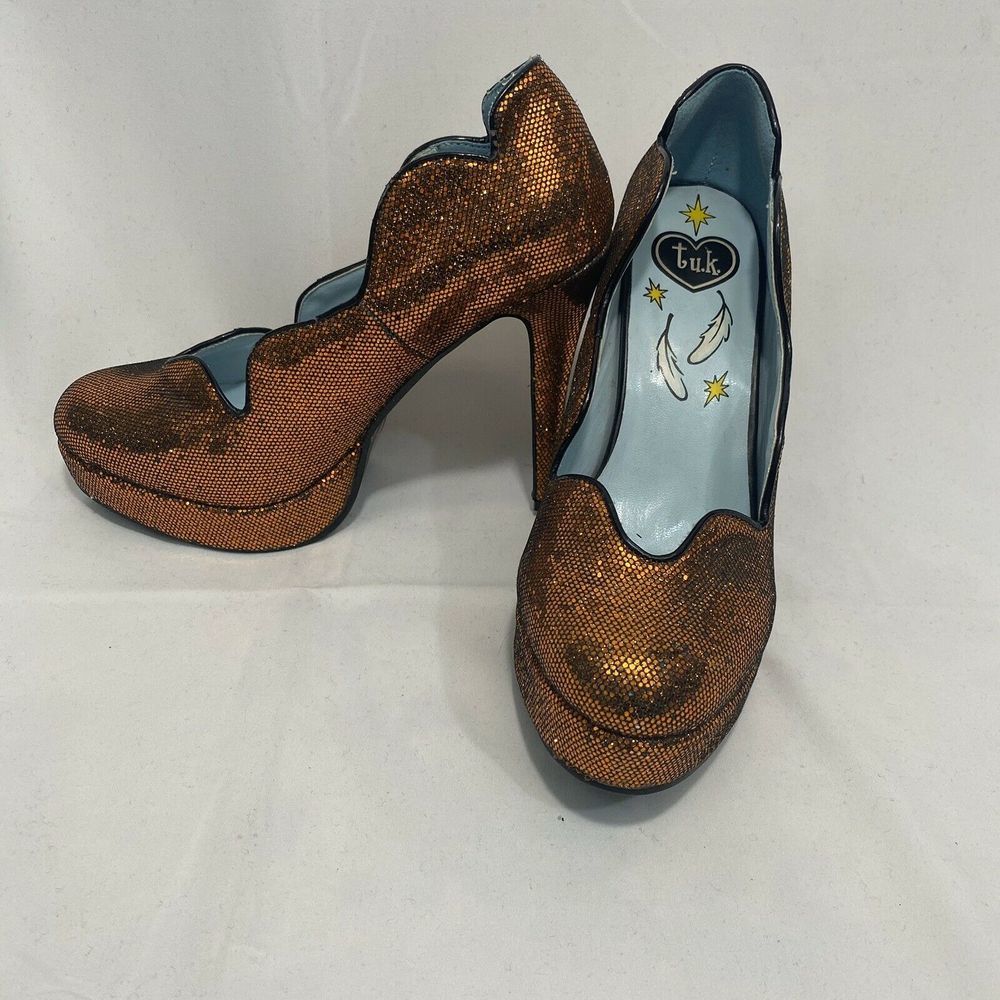 Tuk Gold Sequin Round Toe Stiletto Pinup Shoes
